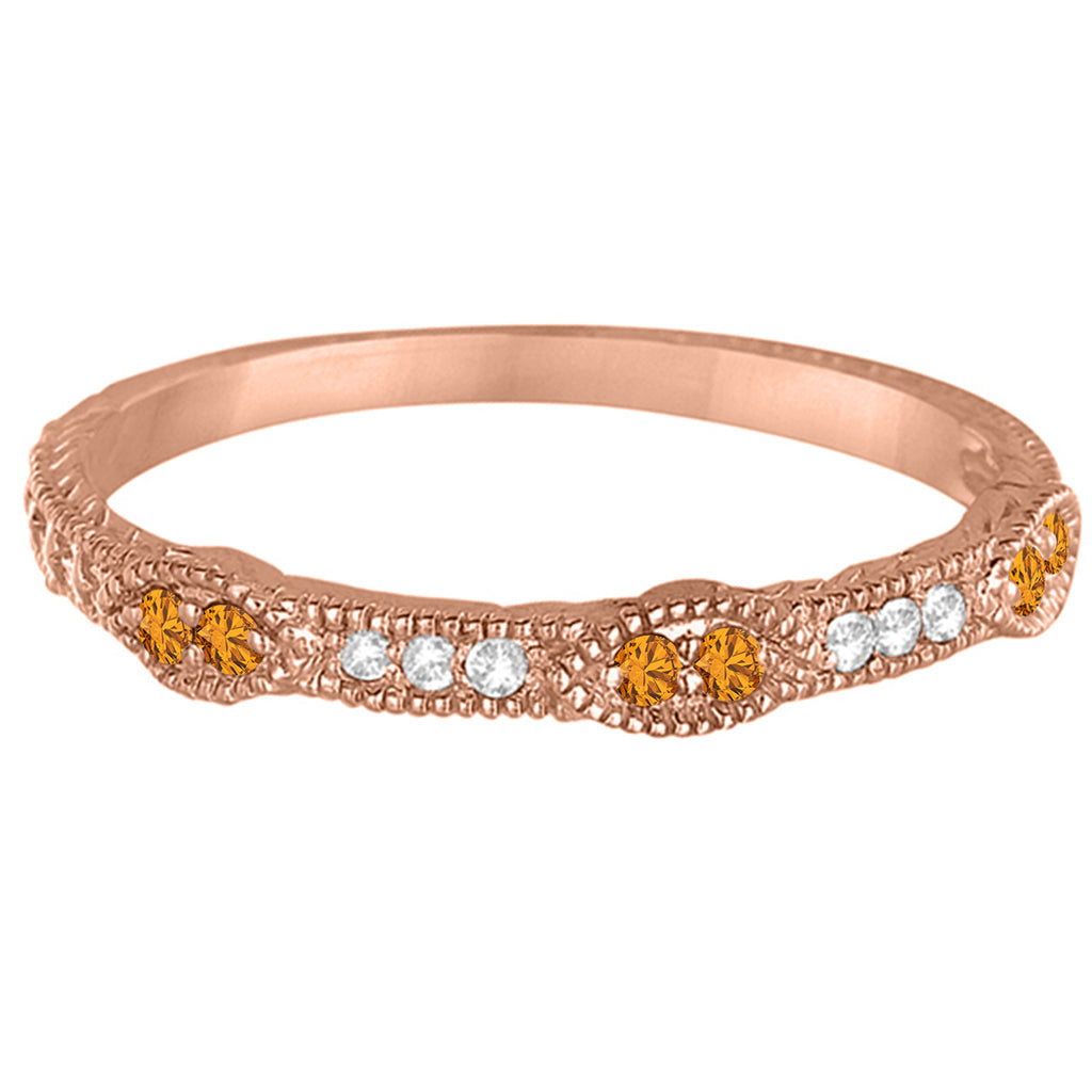 Vintage Stacking Diamond & Citrine Ring Band 14k Rose Gold (0.15ct)