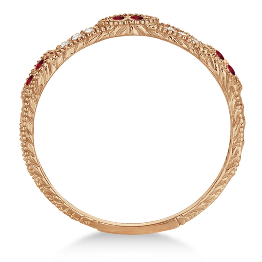 Vintage Stacking Diamond & Garnet Ring Band 14k Rose Gold (0.15ct)