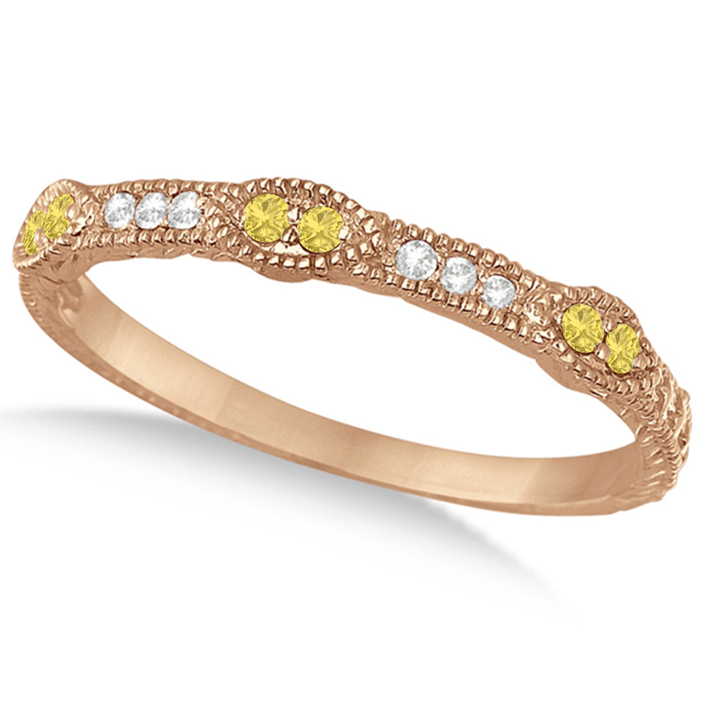 Vintage Stacking Diamond & Yellow Diamond Ring Band 14k Rose Gold (0.15ct)