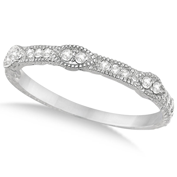 Pave Set Vintage Stacking Diamond Ring Band 14k White Gold (0.15ct)