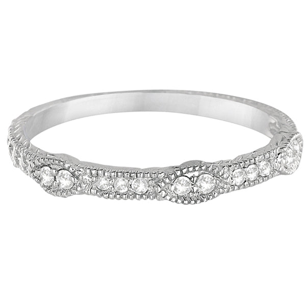 Pave Set Vintage Stacking Diamond Ring Band 14k White Gold (0.15ct)