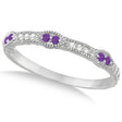 Vintage Stacking Diamond & Amethyst Ring Band 14k White Gold (0.15ct)