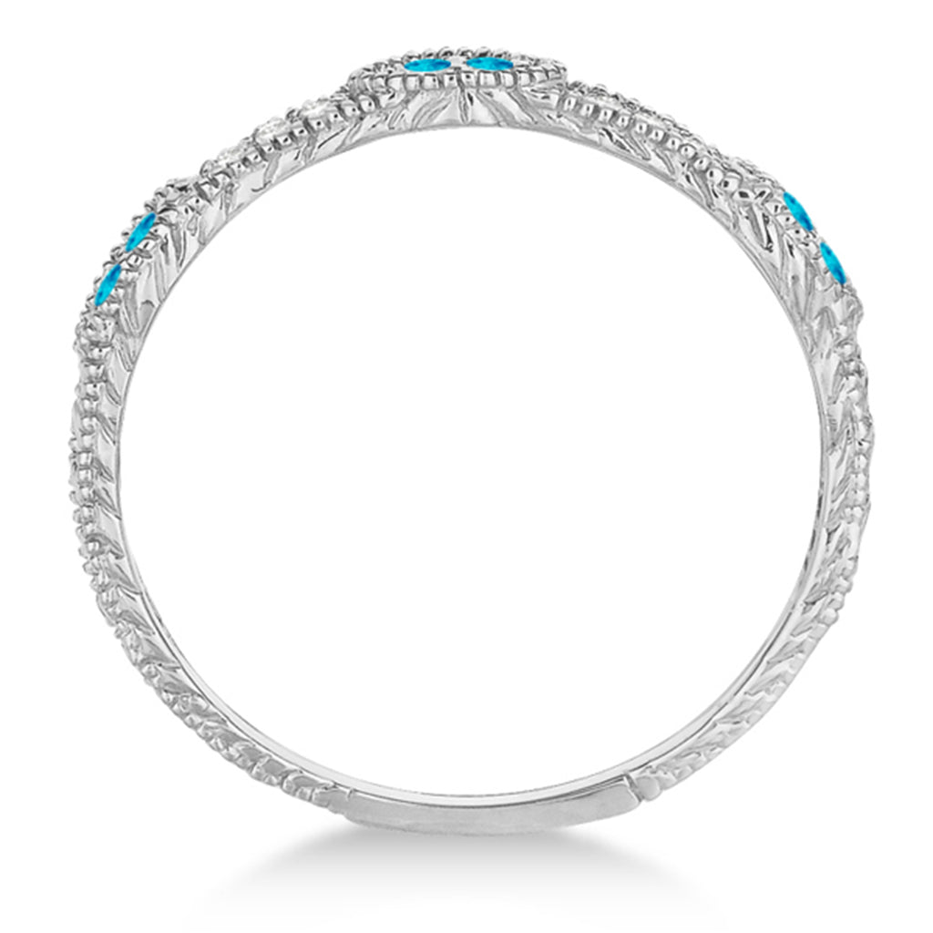 Vintage Stacking Diamond & Blue Topaz Ring Band 14k White Gold (0.15ct)