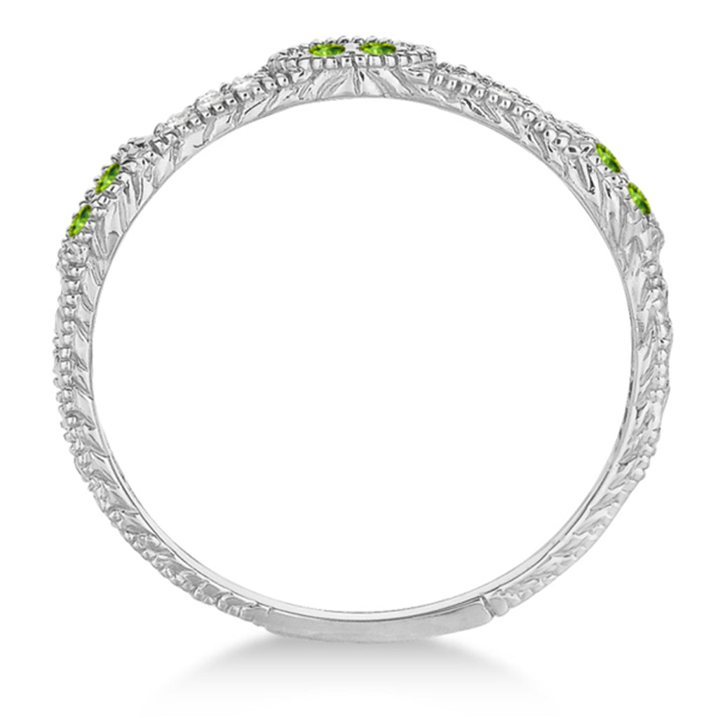 Vintage Stacking Diamond & Peridot Ring Band 14k White Gold (0.15ct)