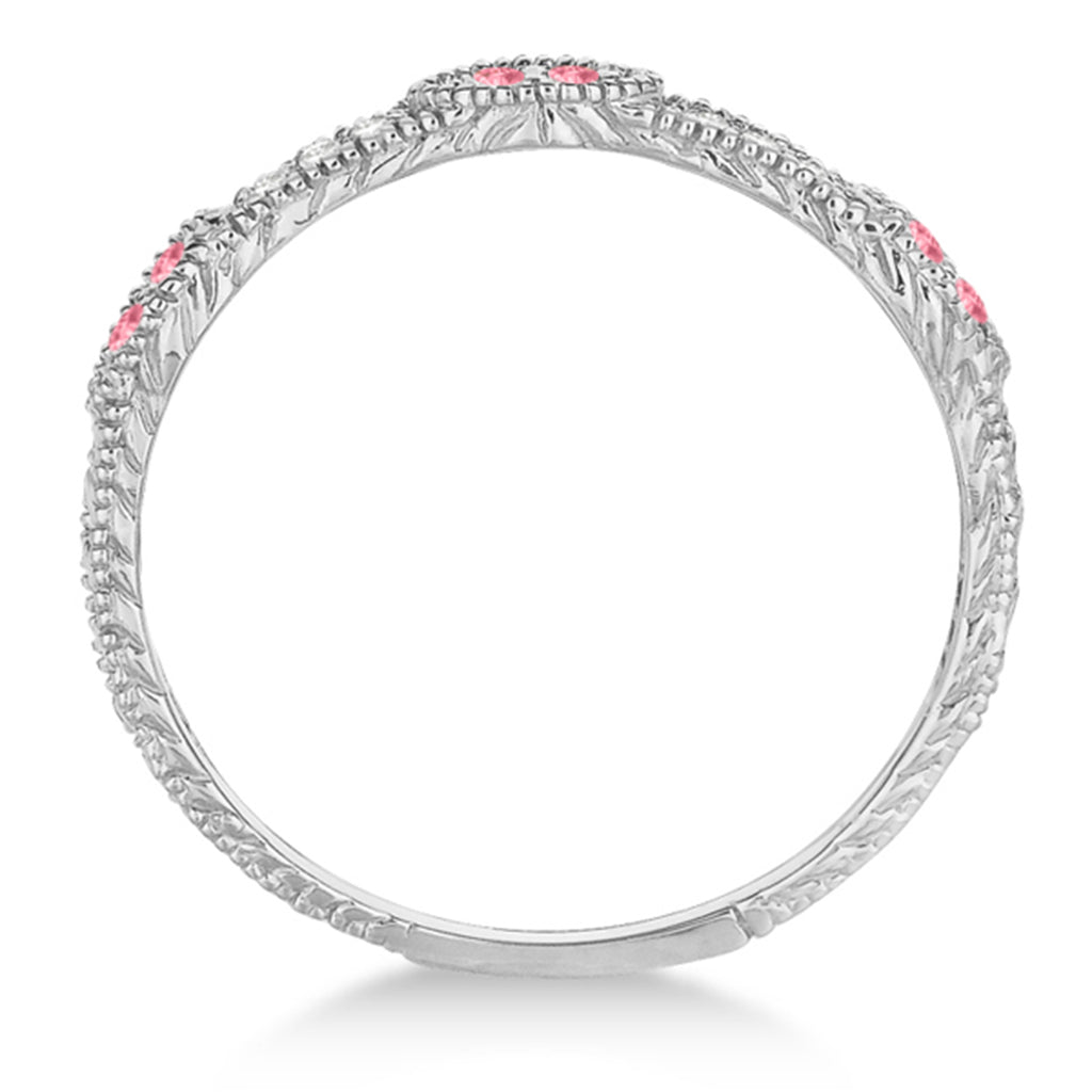 Vintage Stacking Diamond & Pink Sapphire Ring Band 14k White Gold (0.15ct)