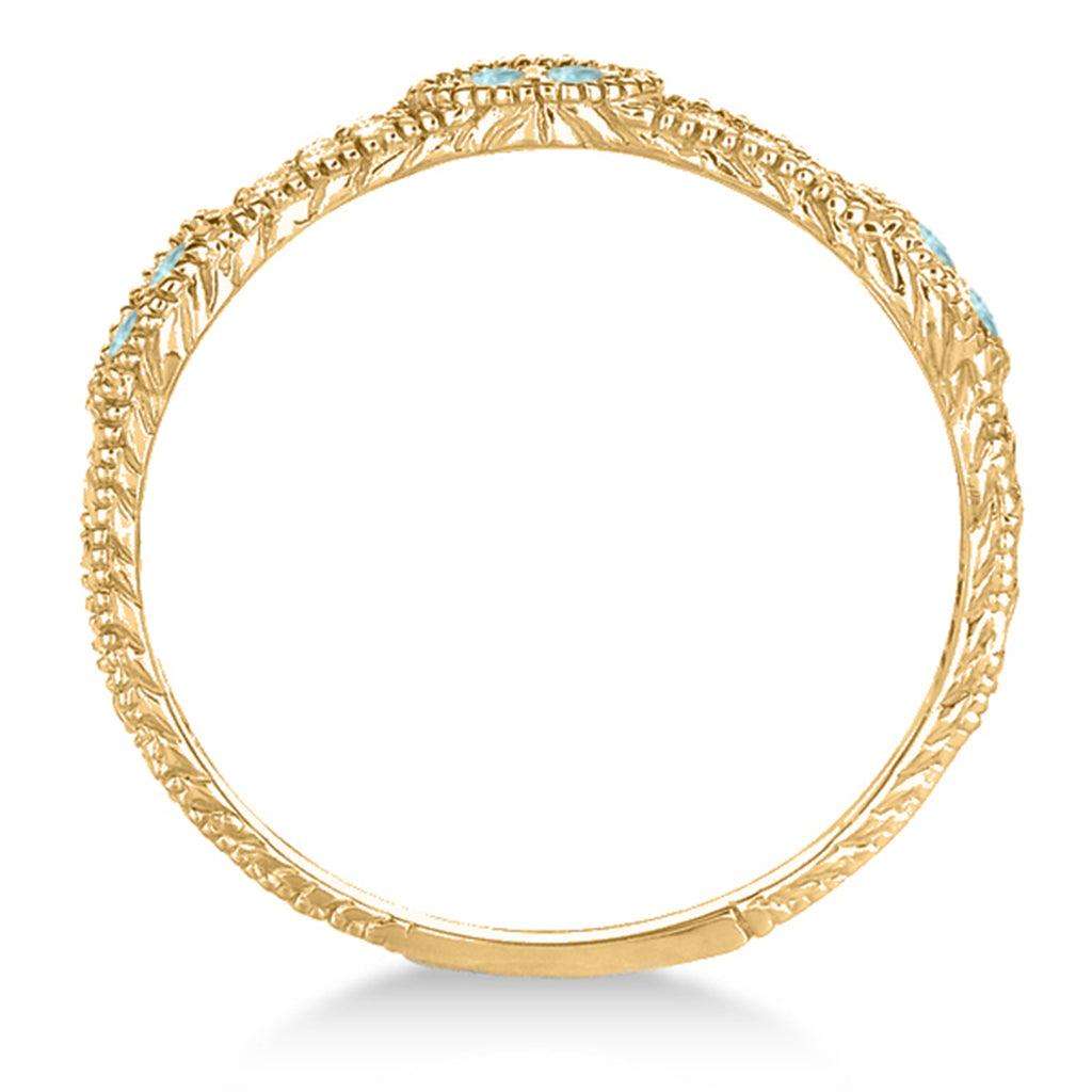 Vintage Stacking Diamond & Aquamarine Ring Band 14k Yellow Gold (0.15ct)