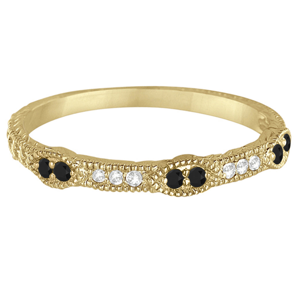 Vintage Stacking Diamond & Black Diamond Ring Band 14k Yellow Gold (0.15ct)