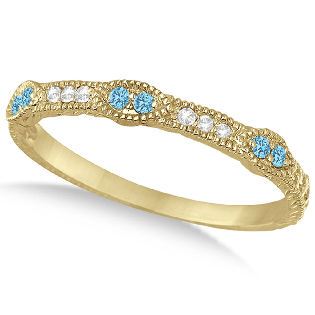 Vintage Stacking Diamond & Blue Topaz Ring Band 14k Yellow Gold (0.15ct)