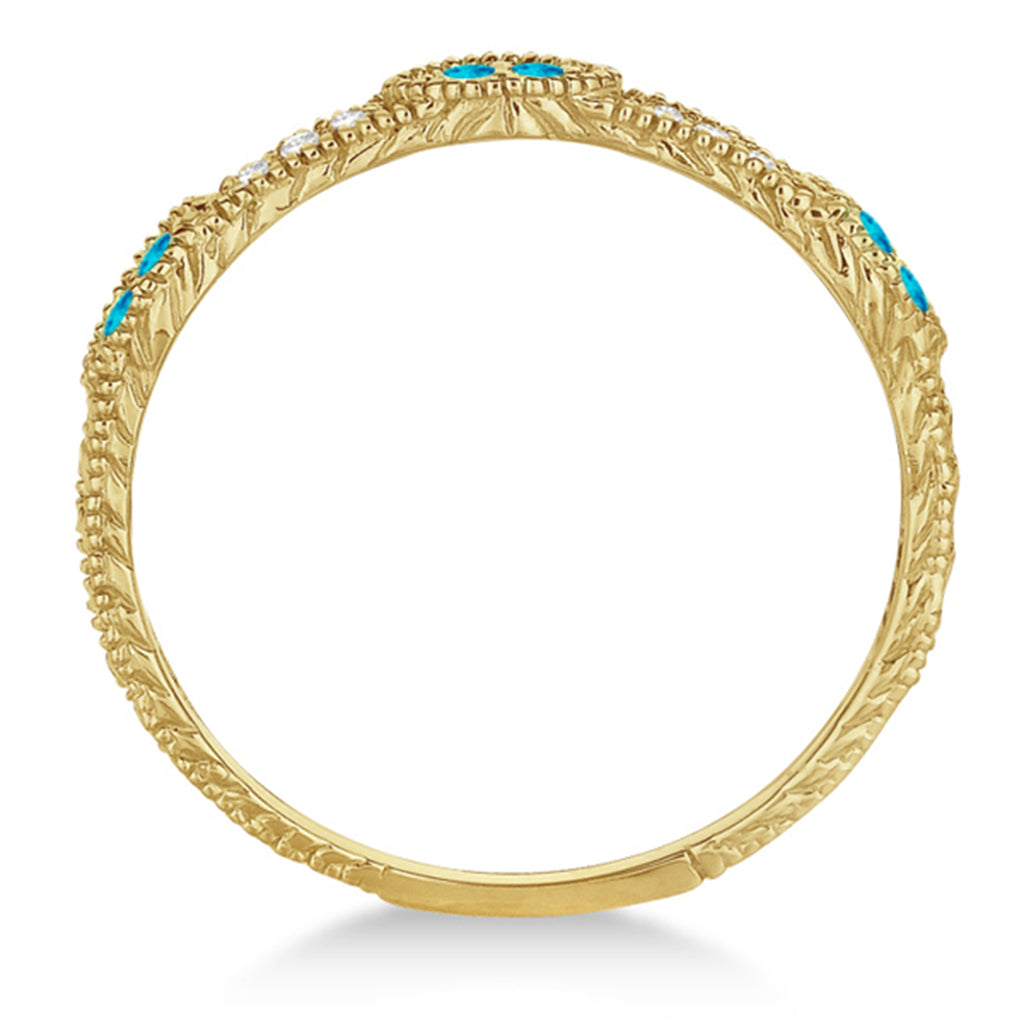 Vintage Stacking Diamond & Blue Topaz Ring Band 14k Yellow Gold (0.15ct)
