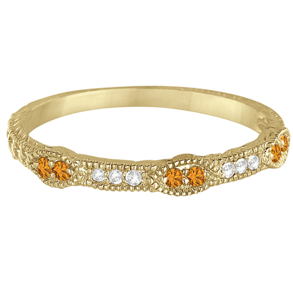 Vintage Stacking Diamond & Citrine Ring Band 14k Yellow Gold (0.15ct)