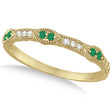 Vintage Stacking Diamond & Emerald Ring Band 14k Yellow Gold (0.15ct)