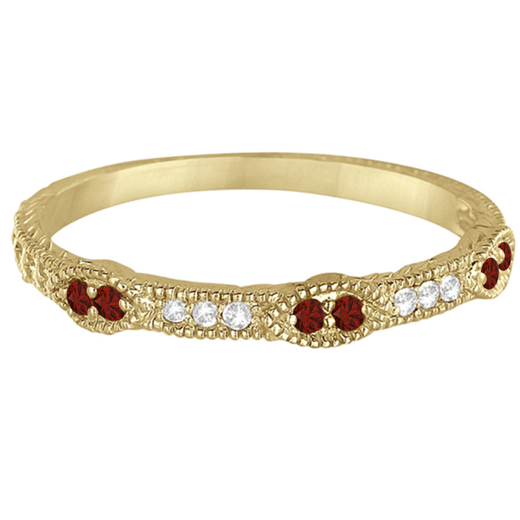 Vintage Stacking Diamond & Garnet Ring Band 14k Yellow Gold (0.15ct)