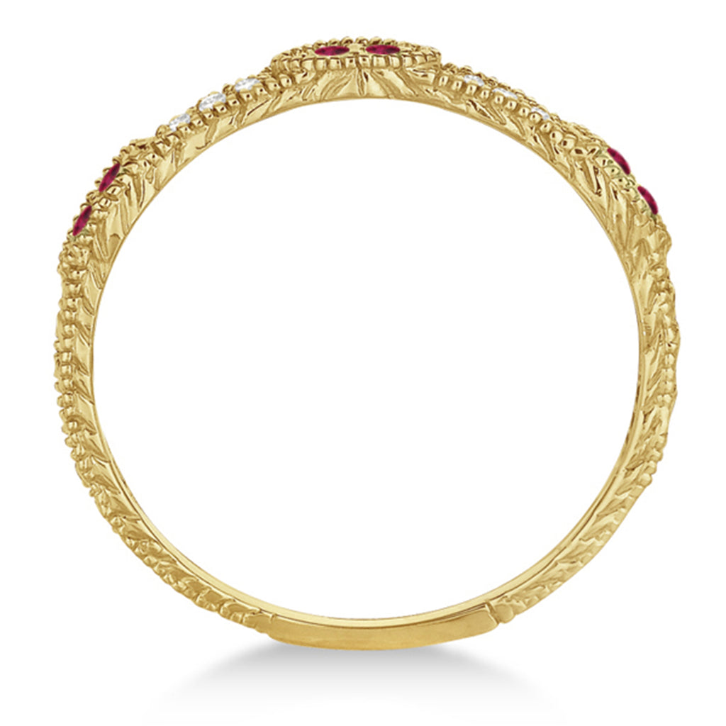 Vintage Stacking Diamond & Ruby Ring Band 14k Yellow Gold (0.15ct)