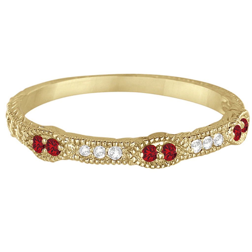 Vintage Stacking Diamond & Ruby Ring Band 14k Yellow Gold (0.15ct)