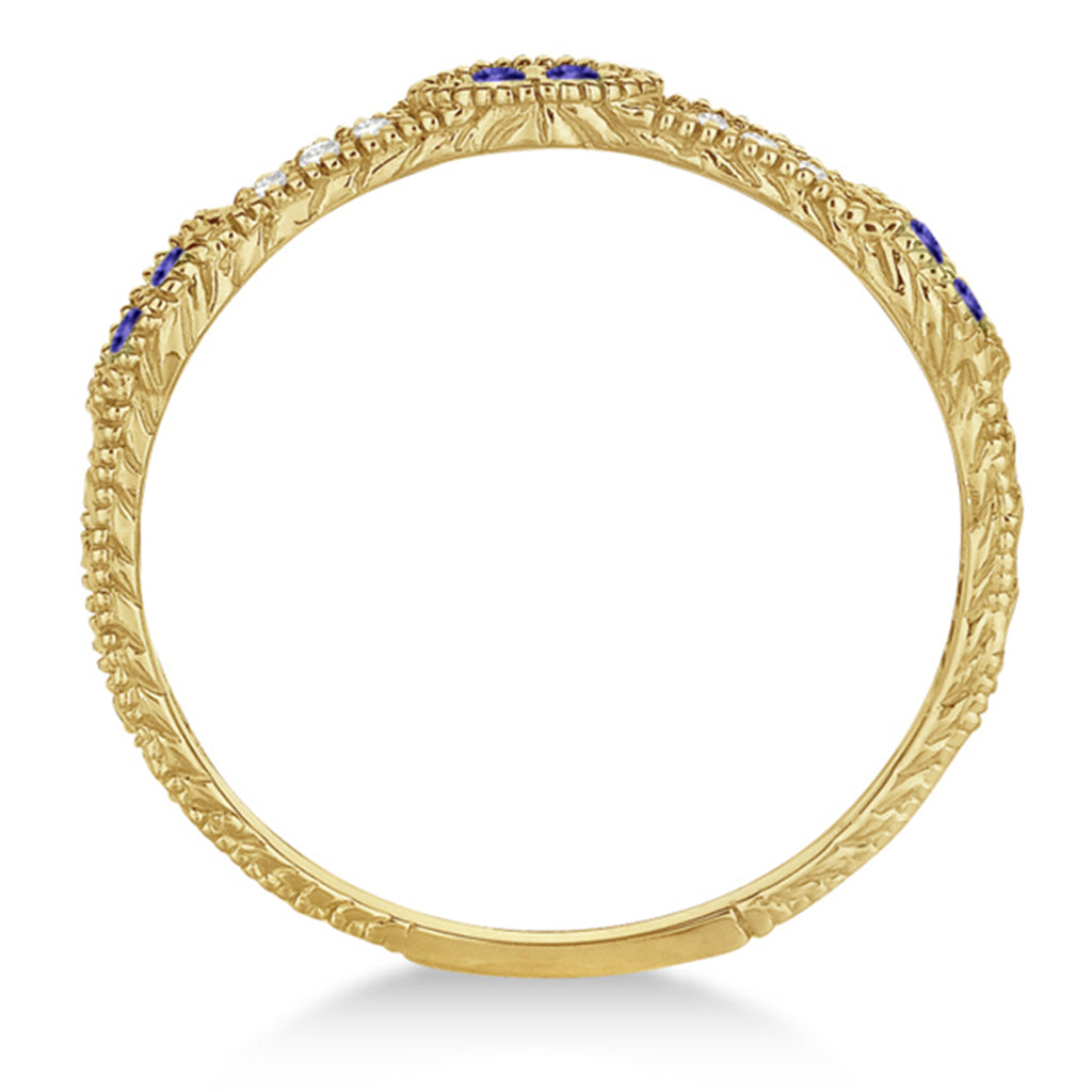 Vintage Stacking Diamond & Tanzanite Ring Band 14k Yellow Gold (0.15ct)