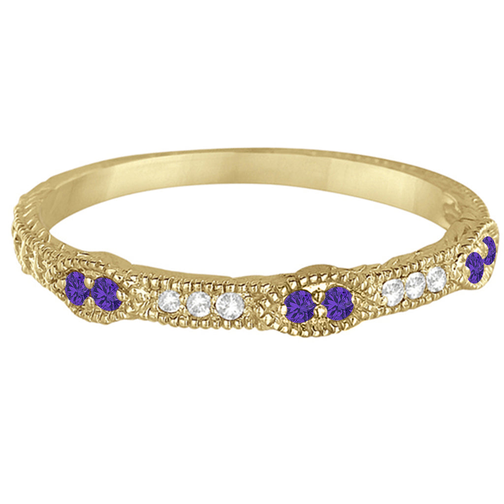 Vintage Stacking Diamond & Tanzanite Ring Band 14k Yellow Gold (0.15ct)