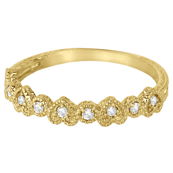 Pave Set Heart Design Diamond Ring Band 14k Yellow Gold (0.15ct)