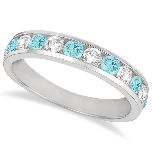 Channel-Set Aquamarine & Diamond Ring Band 14k White Gold (1.20ct)