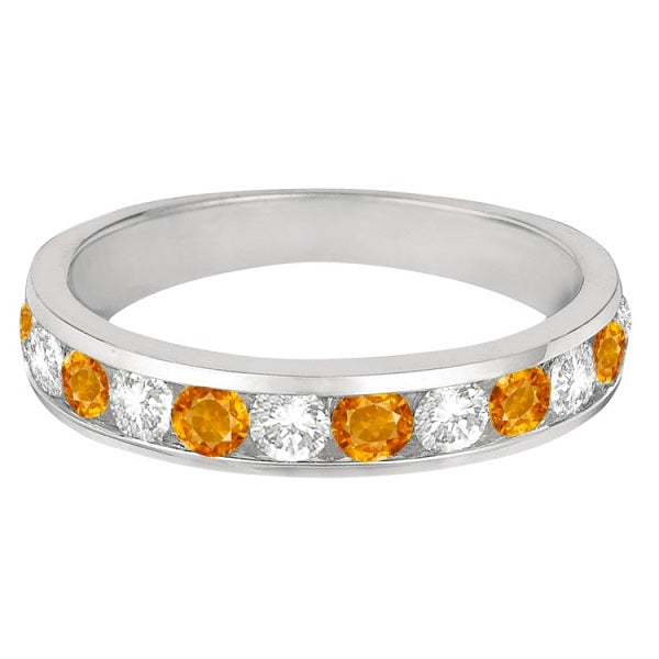Channel-Set Citrine & Diamond Ring Band 14k White Gold (1.20ct)