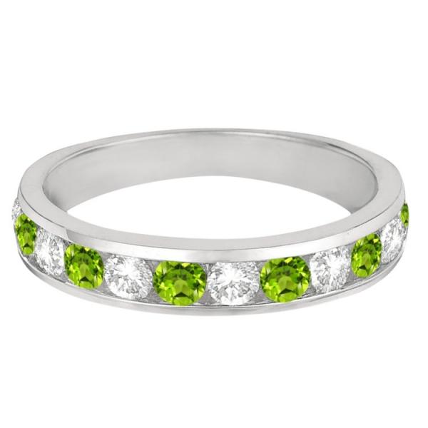 Channel-Set Peridot & Diamond Ring Band 14k White Gold (1.20ct)