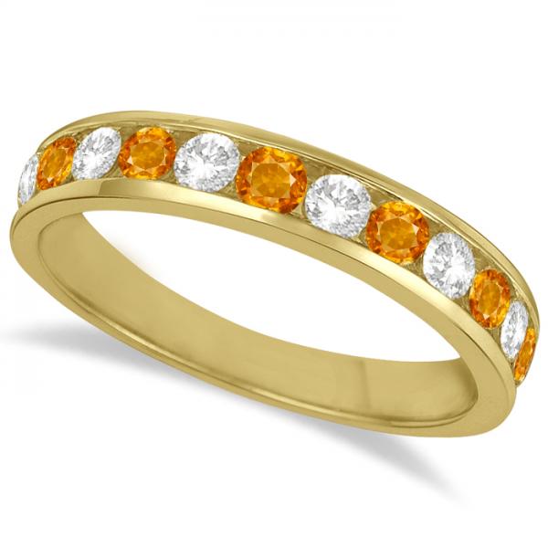 Diamond & Tzavorite Eternity Ring Guard Band 14K White Gold (0.64ct)