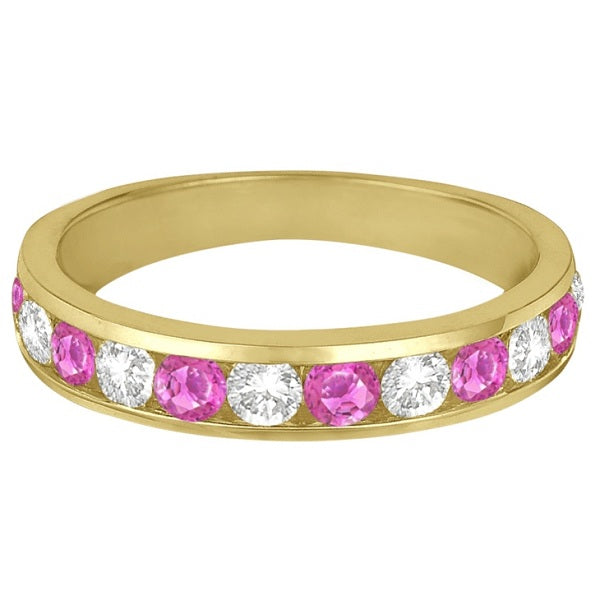 Channel-Set Pink Sapphire & Diamond Ring Band 14k Yellow Gold (1.20ct)