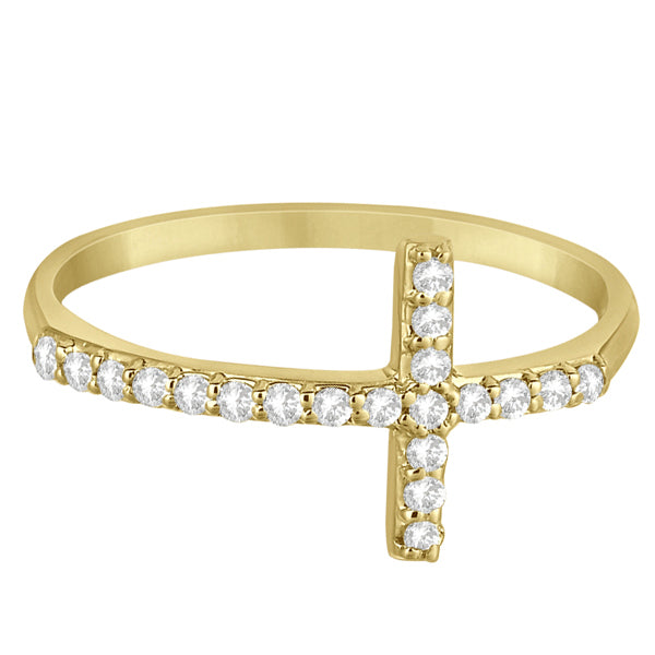 Modern Sideways Diamond Cross Fashion Ring in 14k Yellow Gold (0.20ct)