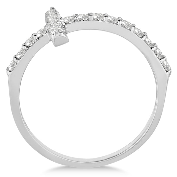 Modern Sideways Diamond Cross Fashion Ring in 14k White Gold (0.42ct)
