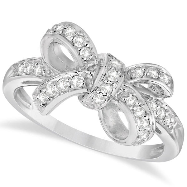 Pave Set Diamond Bow Tie Fashion Ring in 14k White Gold (0.26 ct)