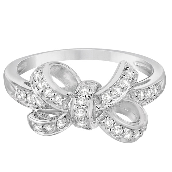 Pave Set Diamond Bow Tie Fashion Ring in 14k White Gold (0.26 ct)
