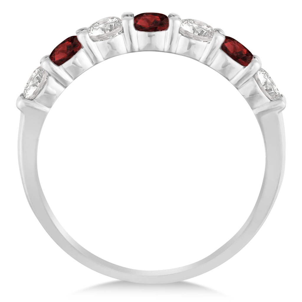 Diamond & Garnet 7 Stone Wedding Band 14k White Gold (1.00ct)
