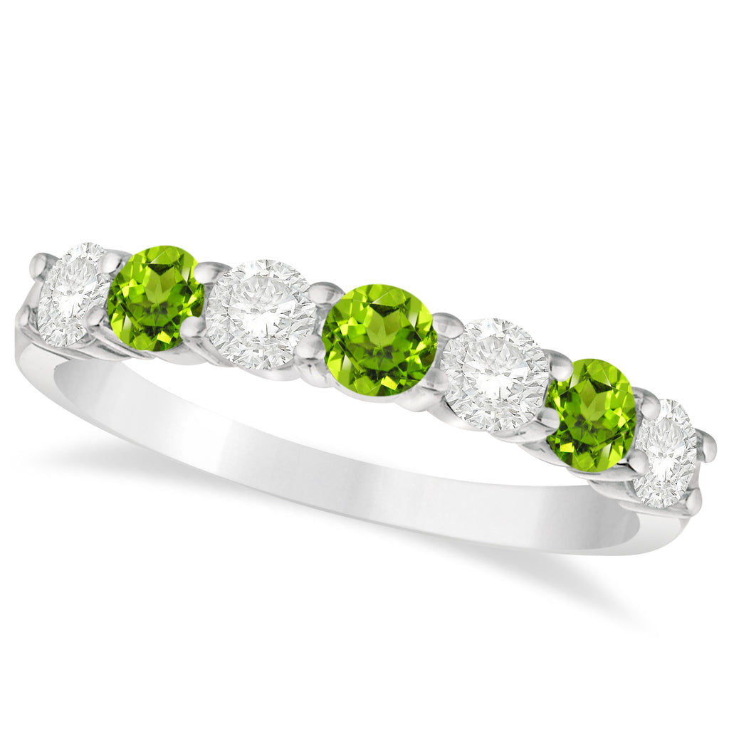Diamond & Peridot 7 Stone Wedding Band 14k White Gold (1.00ct)