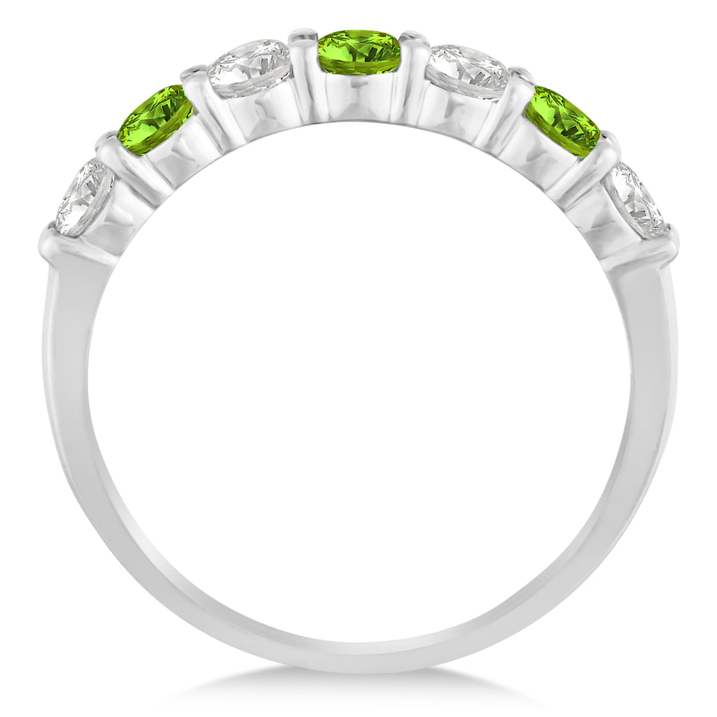 Diamond & Peridot 7 Stone Wedding Band 14k White Gold (1.00ct)