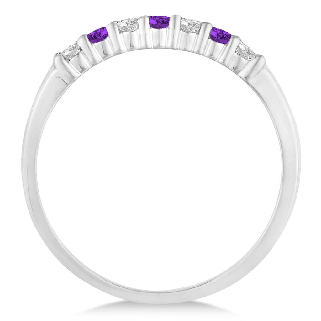 Diamond & Amethyst 7 Stone Wedding Band 14k White Gold (0.26ct)