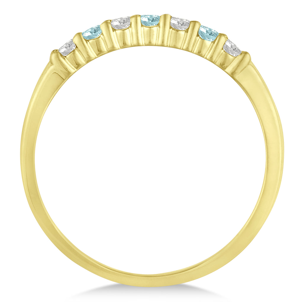 Diamond & Aquamarine 7 Stone Wedding Band 14k Yellow Gold (0.26ct)