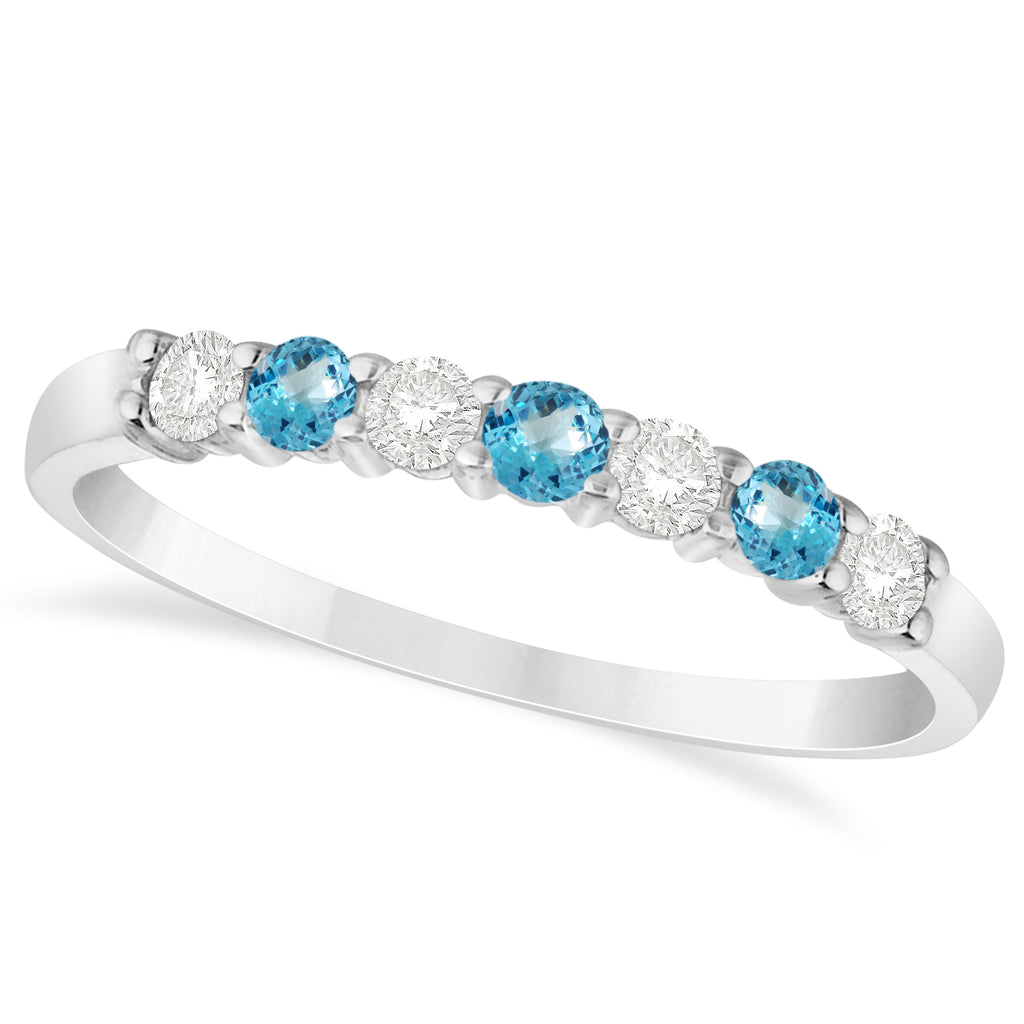 Diamond & Blue Topaz 7 Stone Wedding Band 14k White Gold (0.34ct)