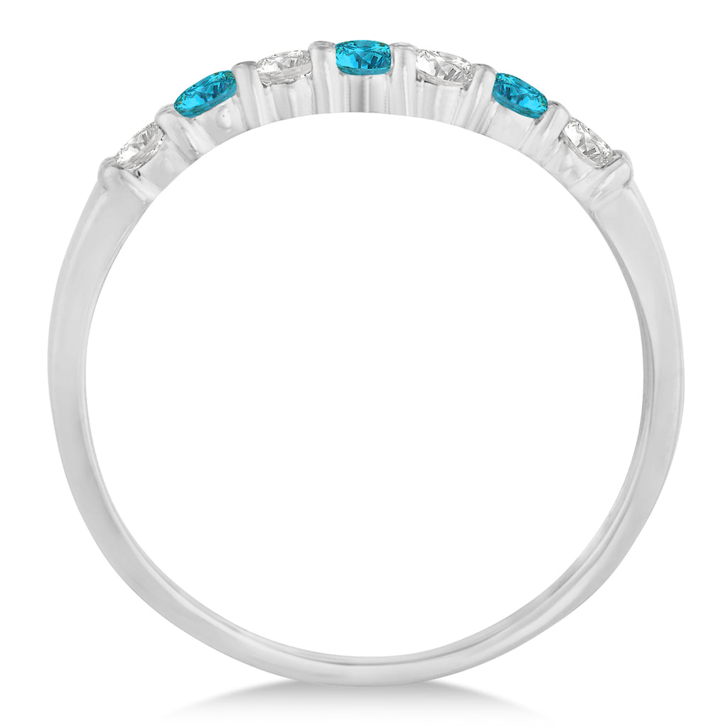 Diamond & Blue Topaz 7 Stone Wedding Band 14k White Gold (0.34ct)