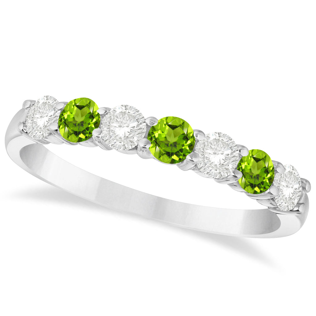 Diamond & Peridot 7 Stone Wedding Band 14k White Gold (0.75ct)