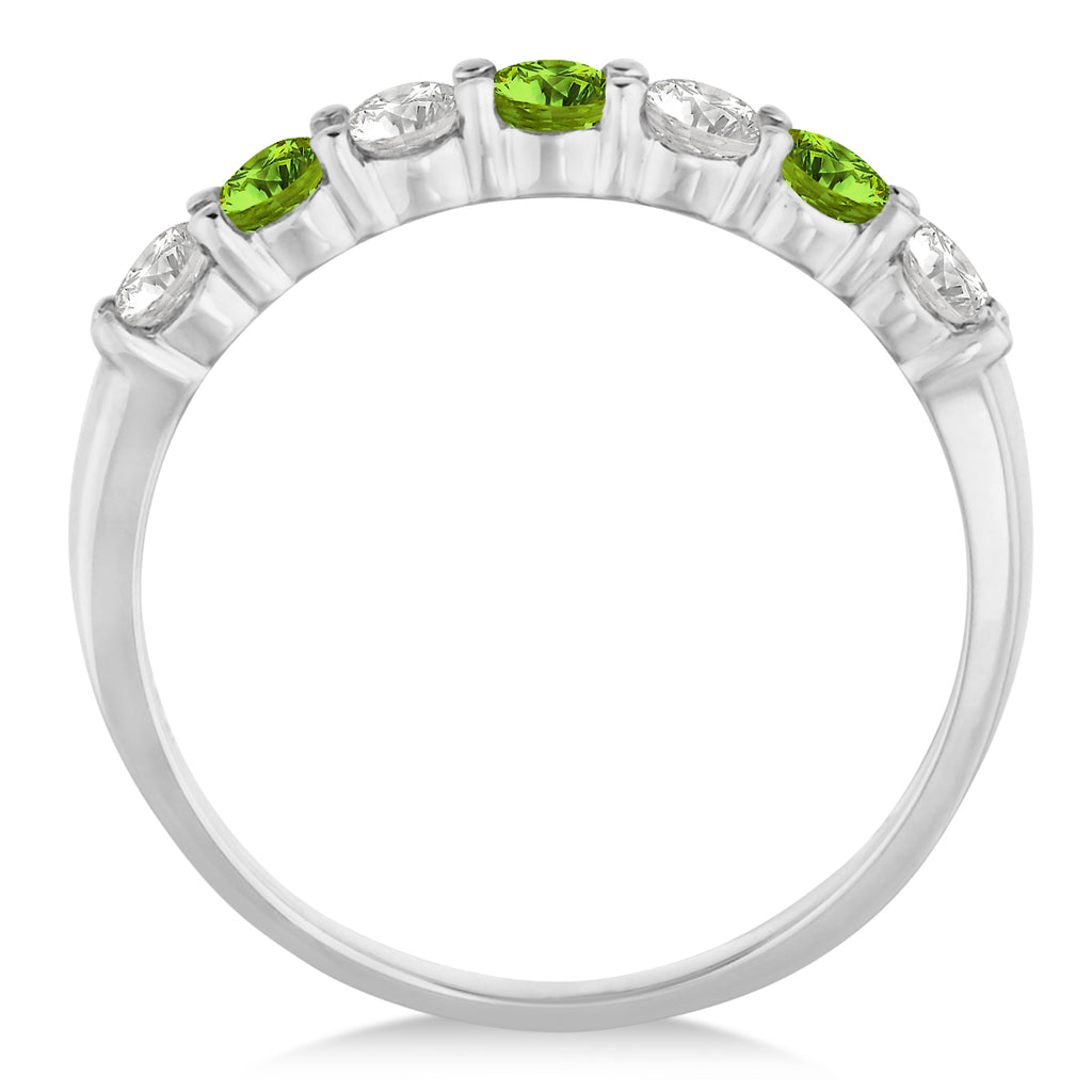 Diamond & Peridot 7 Stone Wedding Band 14k White Gold (0.75ct)