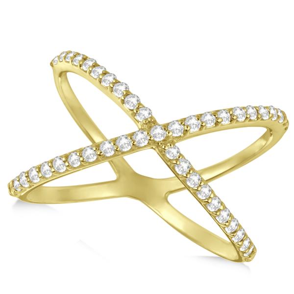 X Shaped Diamond RIng 14k Yellow Gold 0.50ct