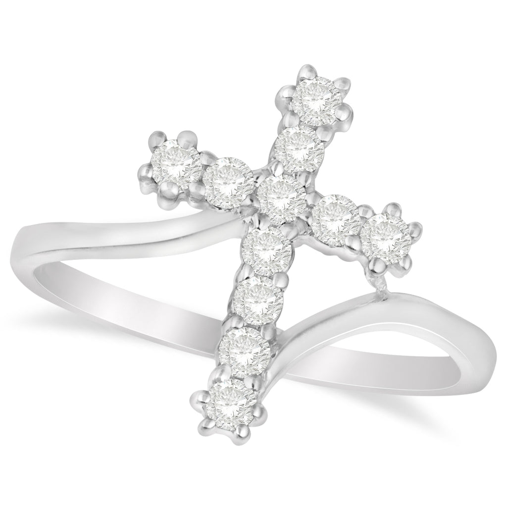 Diamond Religious Cross Twisted Ring 14k White Gold (0.33ct)