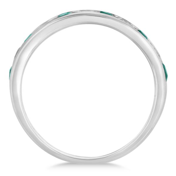 Channel Set Emerald & Diamond Ring Band in 14k White Gold 0.79ctw