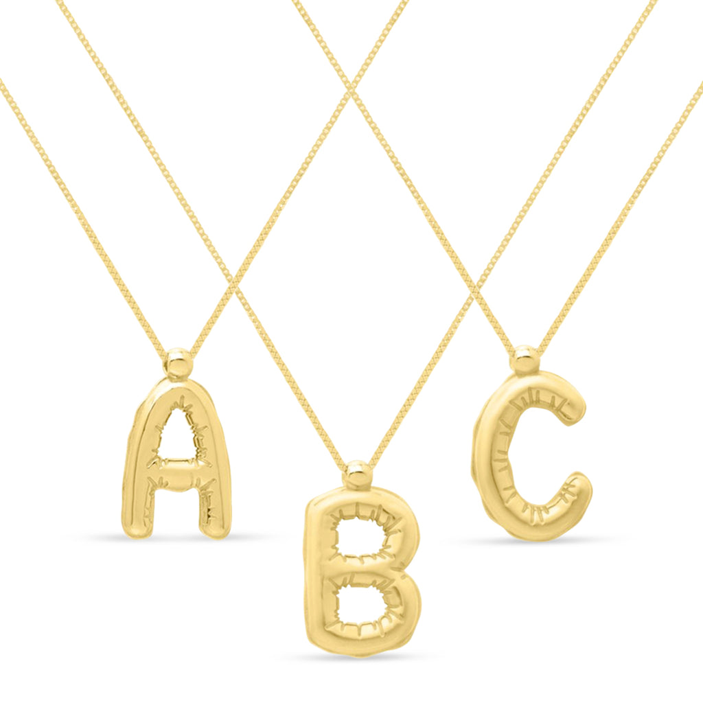 Personalized Helium Balloon Initial Letter Charm Pendant Necklace 14K Yellow Gold