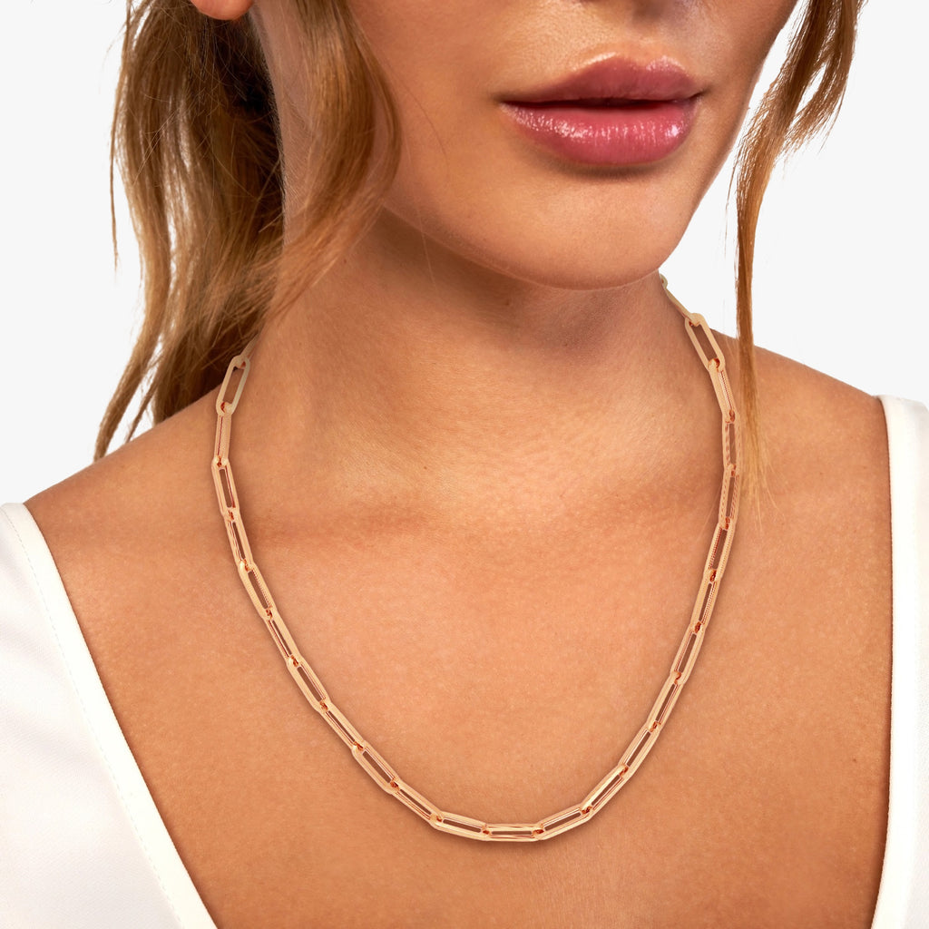 Medium Paperclip Link Chain Necklace 14k Rose Gold (4.2mm)