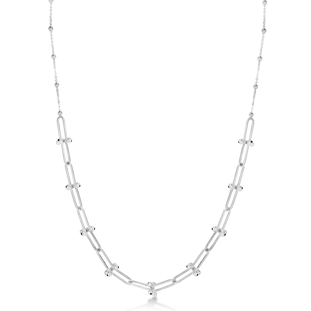 U-Link Paperclip Bead Hardwear Chain Necklace 14k White Gold