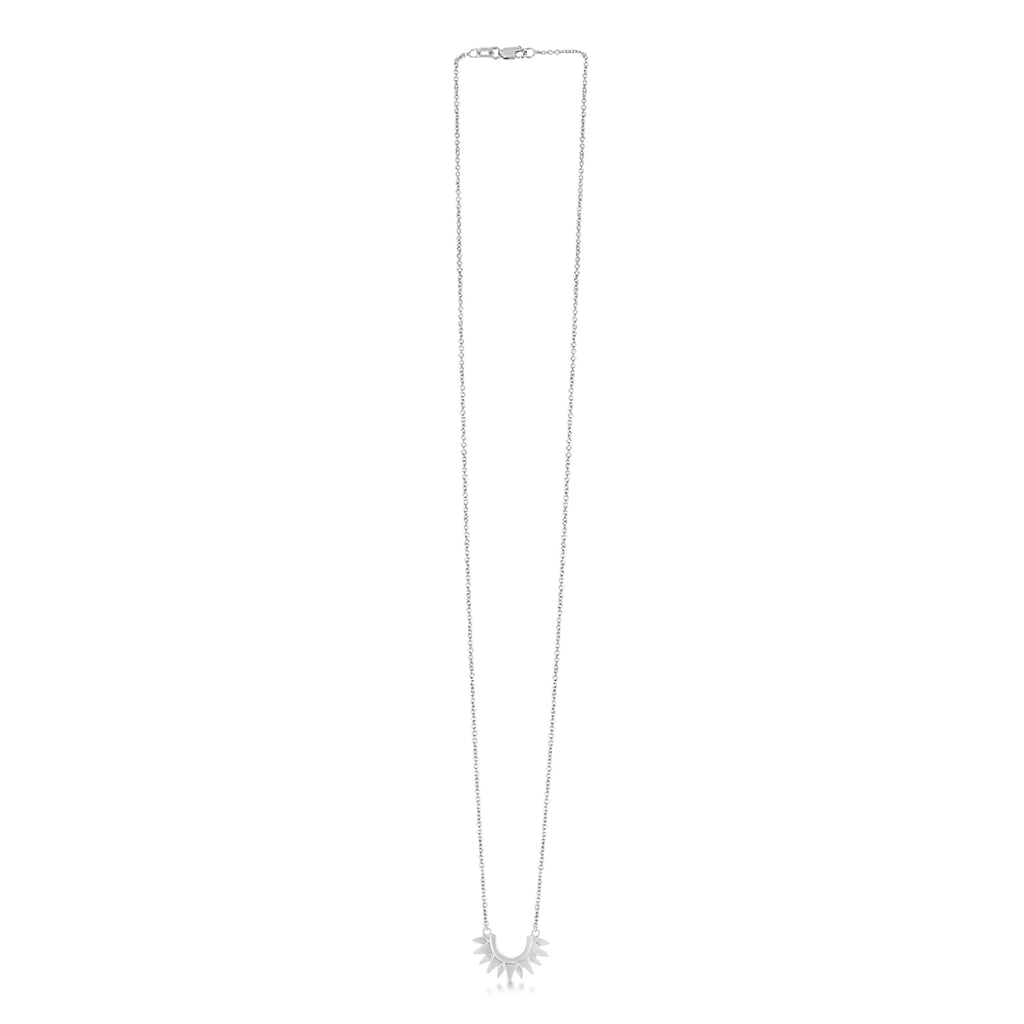 Sunburst Shaped Pendant Necklace 14k White Gold