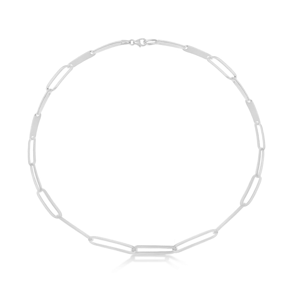 Paperclip Bar Fashion Chain Bracelet 14K White Gold