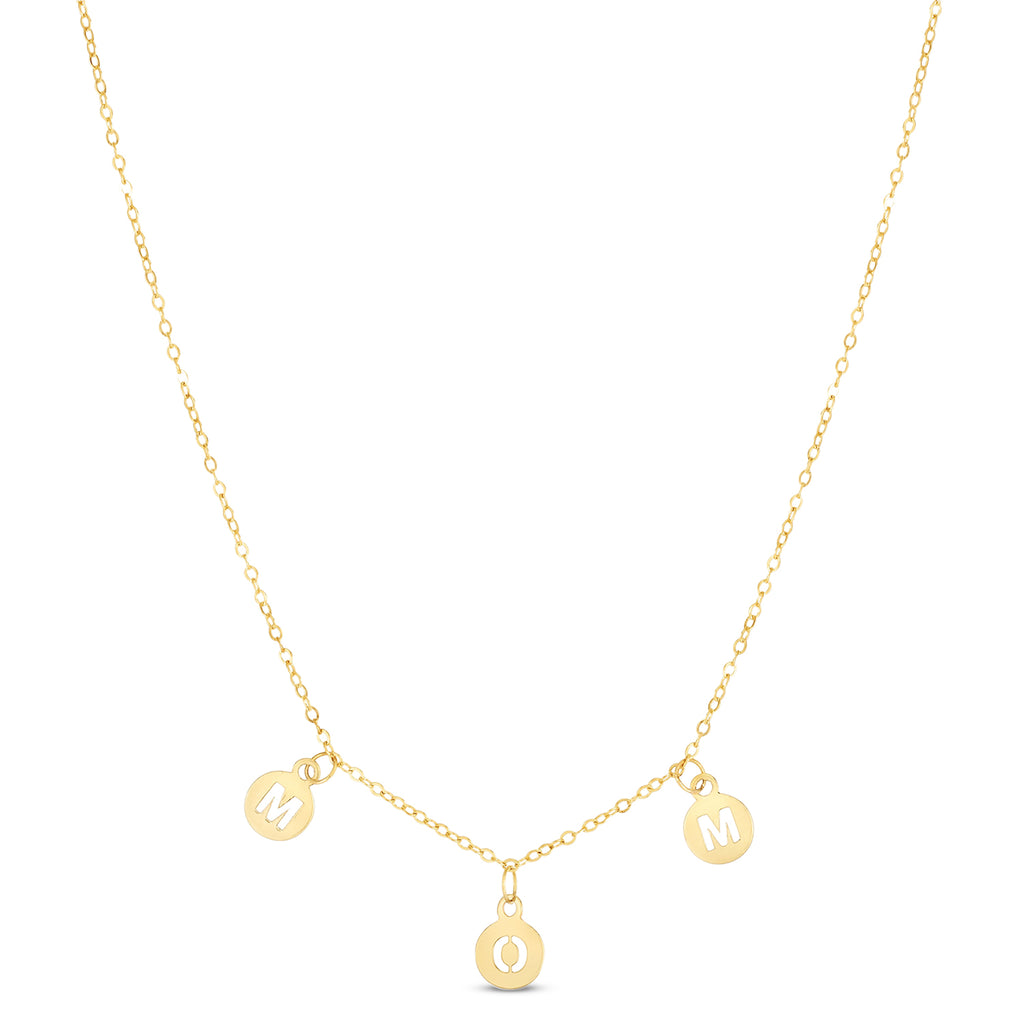 Adjustable "MOM" Necklace Pendant 14K Yellow Gold