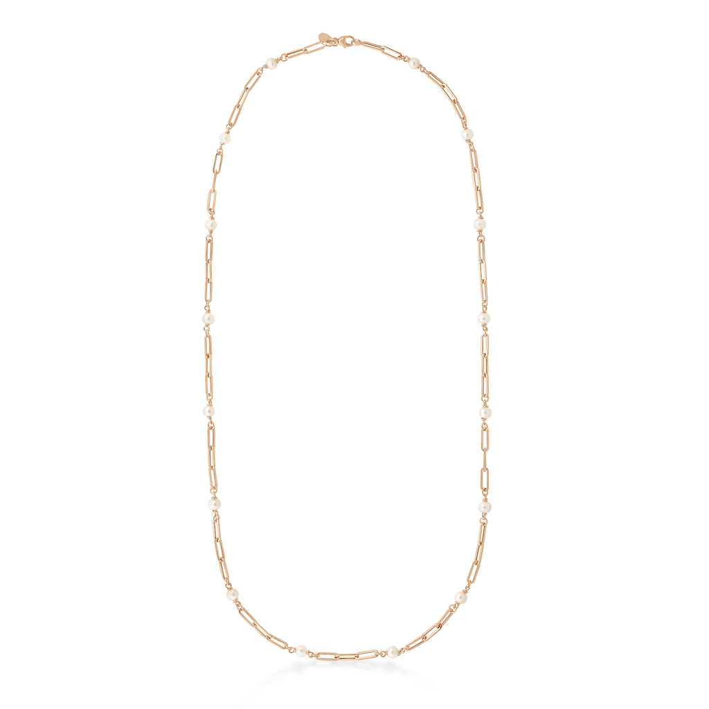Freshwater Pearl Paperclip Pendant Necklace 14k Rose Gold