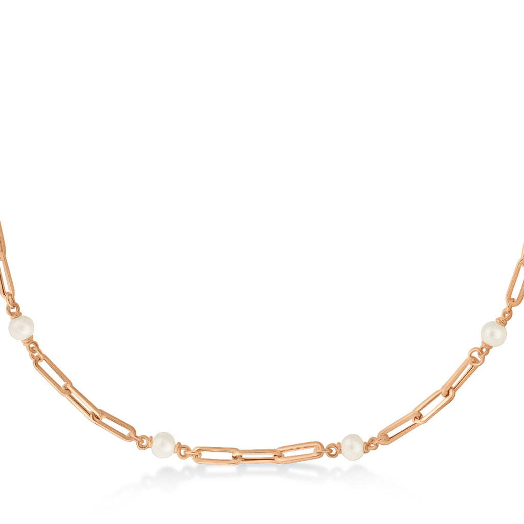 Freshwater Pearl Paperclip Pendant Necklace 14k Rose Gold